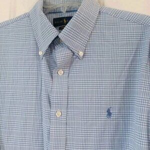 Ralph Lauren Performance Button Down Long Sleeve Men's Large Blue And White